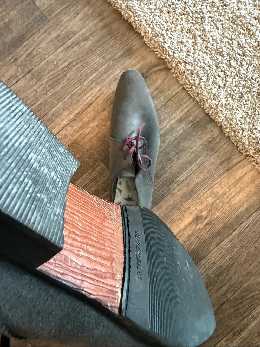 Ted Baker London Taupe Suede Oxfords with Burgundy Laces